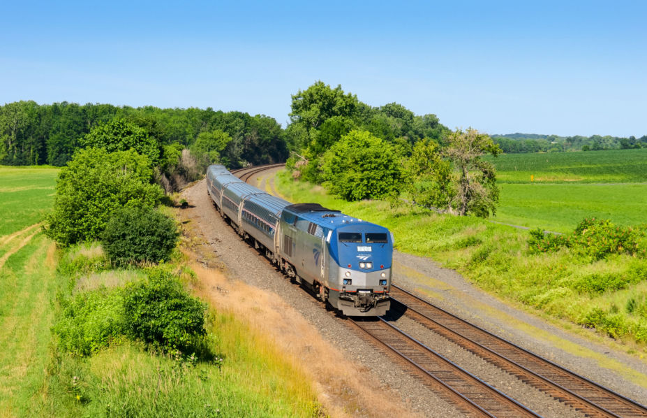 Empire Service Train #284 heads eastbound through the farmland of upstate NY between Rochester and Syracuse. 7-5-2014