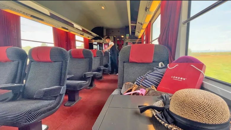 Inside the first-class railcar onboard SNCF's Grand Est TER Alsace line train that travels through France and to Switzerland